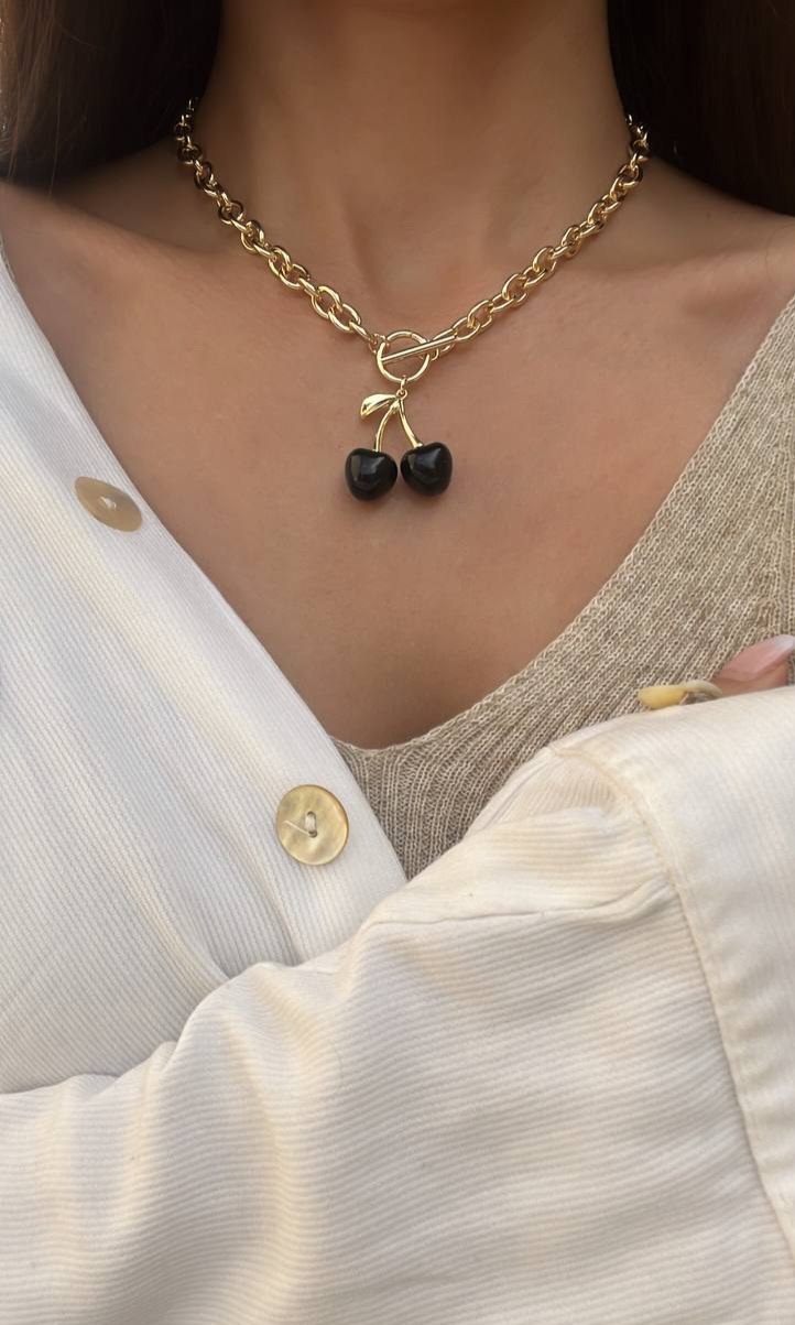 گردنبند گیلاس قفل تیفانی رنگ گلد 🍒🍒